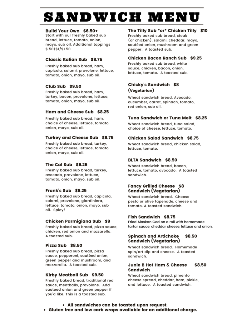 Menu | Olive's Pizza and Sandwiches | Green Bay, Wisconsin